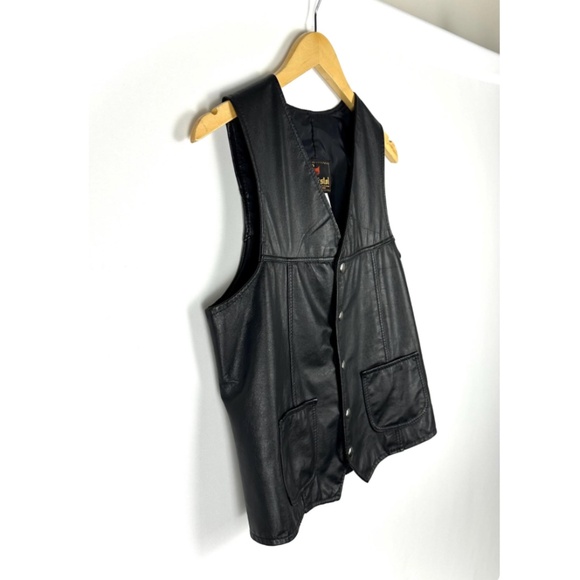 Vintage Black Leather Western Biker Vest - Snaps - Men's - Made in Canada - S/M - Picture 8 of 10